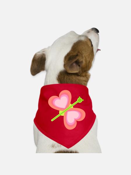 Heart Butterfly Spring Child Baby Insects 80s - Dog Bandana - red - Front