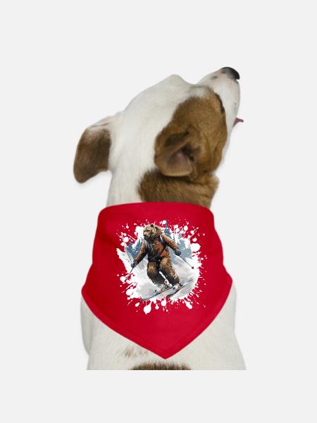 Bear Ski Skiing - Dog Bandana - red - Front