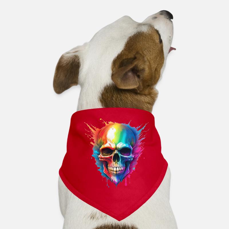 Rainbow Skull Color Explosion - Dog Bandana - red