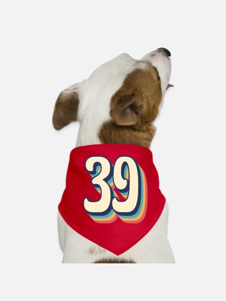 Vintage Retro T-Shirt Number 39 Thirty Nine - Dog Bandana - red - Front