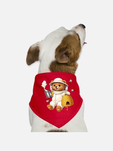 Apiculteur d’ours avec illustration de ruche - Bandana pour chien - rouge - Devant