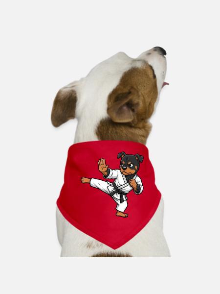 Cute Rottweiler Karate Fighter Cartoon Martial Arts - Dog Bandana - red - Front