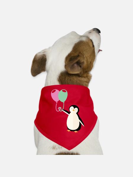 Süßer Pinguin mit Luftballon - Hunde-Bandana - Rot - Vorne