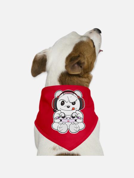 Polar Bear With Gaming Controller I Funny Gaming - Hunde-Bandana - Rot - Vorne