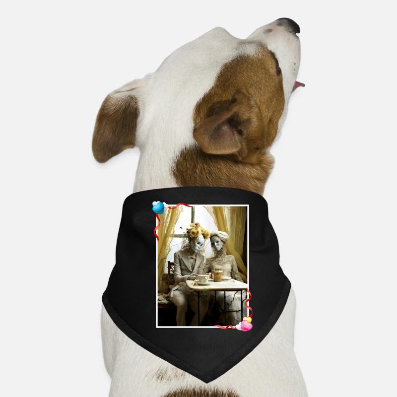 Poupées éthérées amoureuses mariée et marié dans un café Bandana pour chien