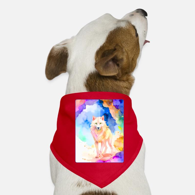 Loup blanc devant une grotte colorée - Bandana pour chien - rouge