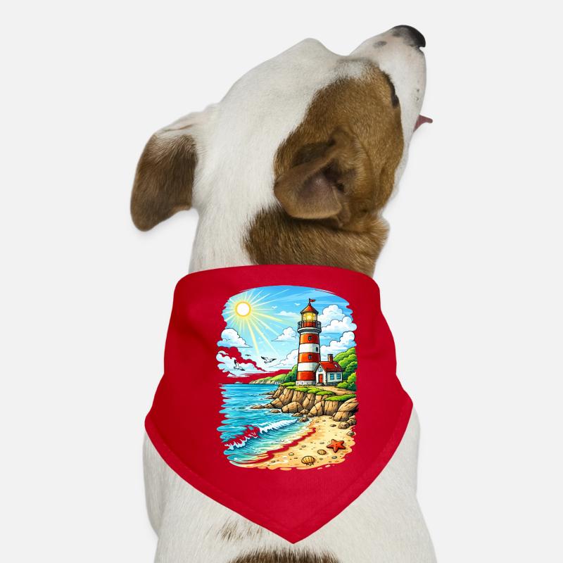Lighthouse on sunny coastal beach Dog Bandana