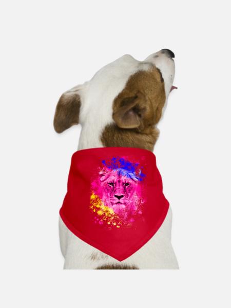 Lion art colorful lion head gift - Dog Bandana - red - Front