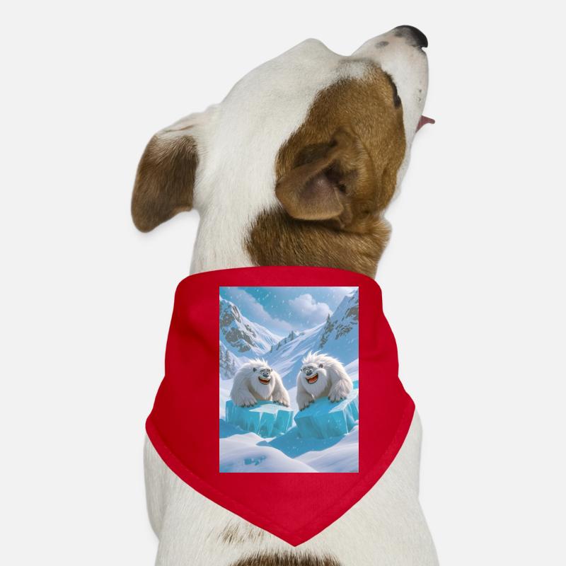 Des yétis dévalent joyeusement les pentes enneigées en traîneau Bandana pour chien