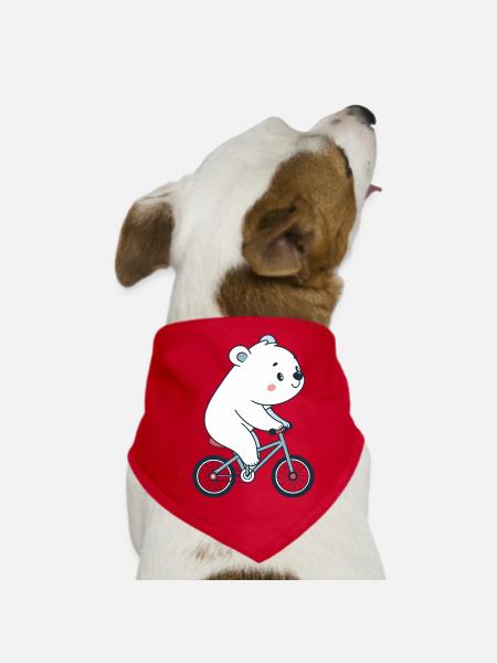 Ourson blanc à vélo kawaii - Bandana pour chien - rouge - Devant