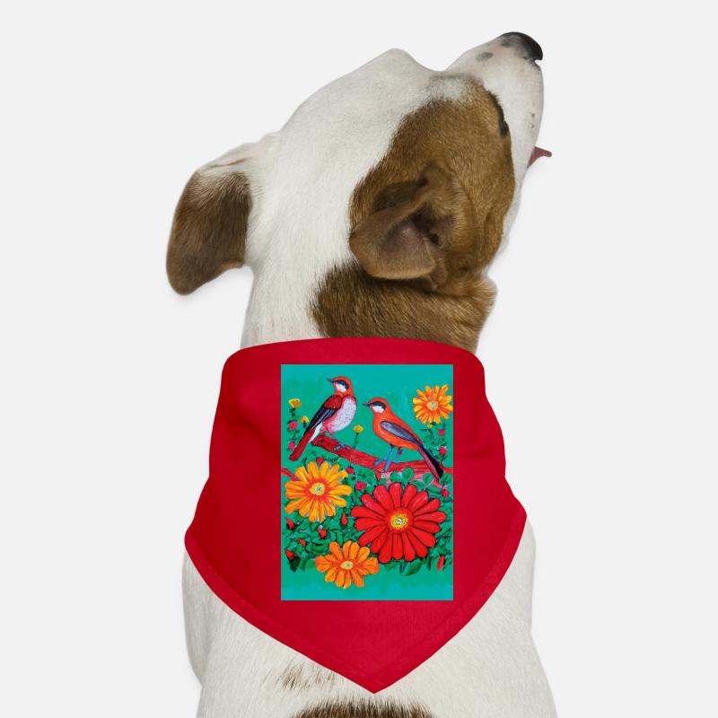 Deux oiseaux dans le jardin avec des fleurs Bandana pour chien