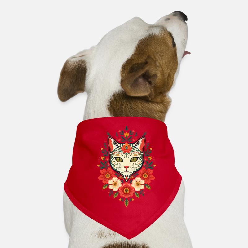 Chat fleur dans le style folklorice Bandana pour chien