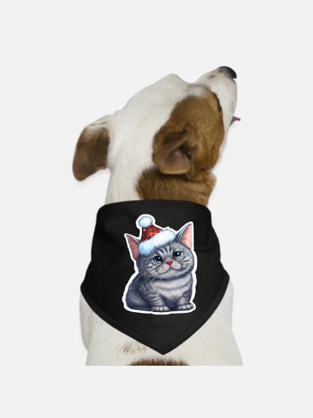 Weihnachtskatze, süß und Niedlich mit eine mütze - Hunde-Bandana - Schwarz - Vorne