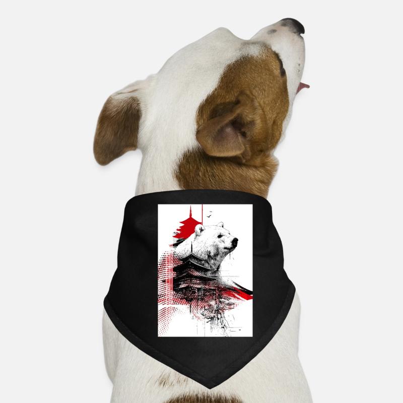 Ours et Pagodes en Gravure Rouge Bandana pour chien