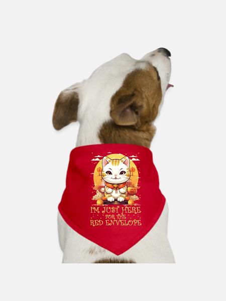 Chat porte-bonheur du Nouvel An chinois juste ici pour le - Bandana pour chien - rouge - Devant