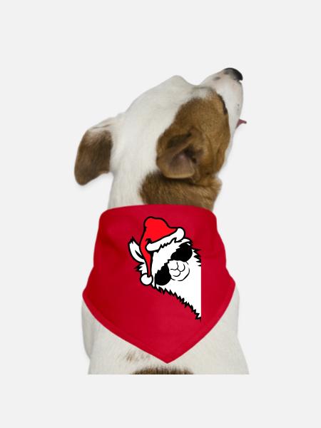 Lama Cool Sonnenbrille Weihnachtsmütze Seitlich - Hunde-Bandana - Rot - Vorne