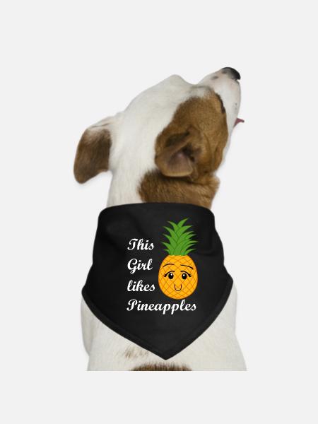 Mädchen mag exotische Früchte, Ananas, Urlaub, - Hunde-Bandana - Schwarz - Vorne