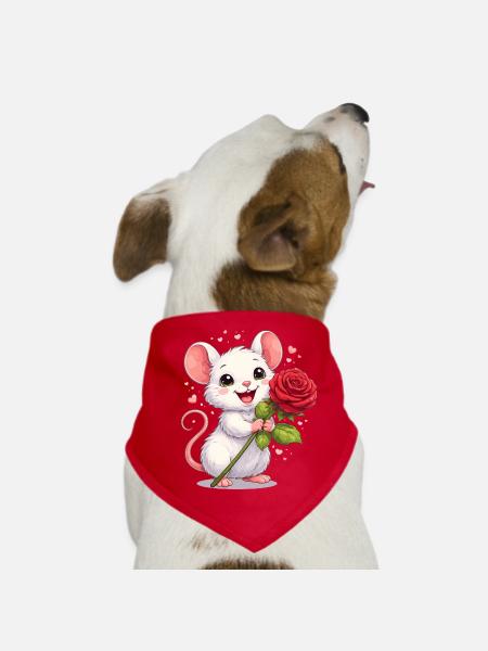 Cute Mouse with Rose – Valentine's Day Motif Full of Love - Dog Bandana - red - Front