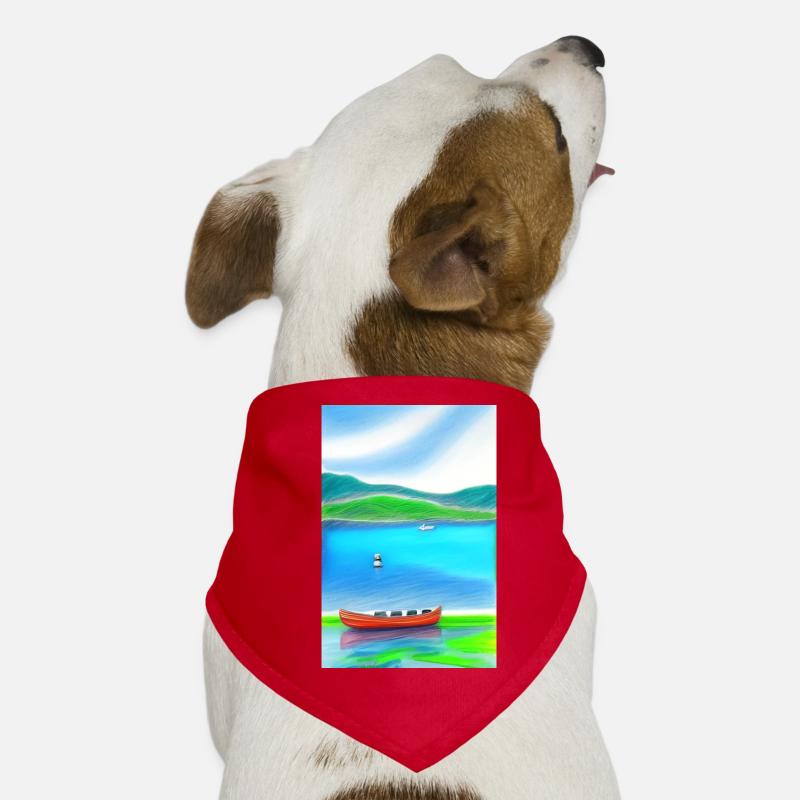 Landschaft mit See, Boot und Berge Hunde-Bandana