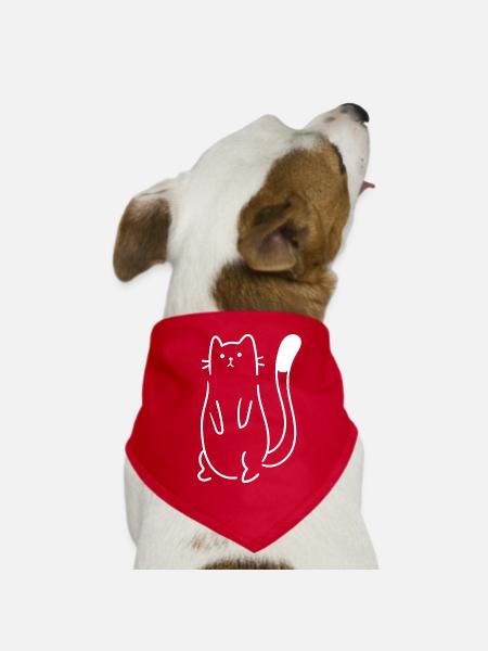 Cute Cat Silhouette Drawing Pet - Dog Bandana - red - Front