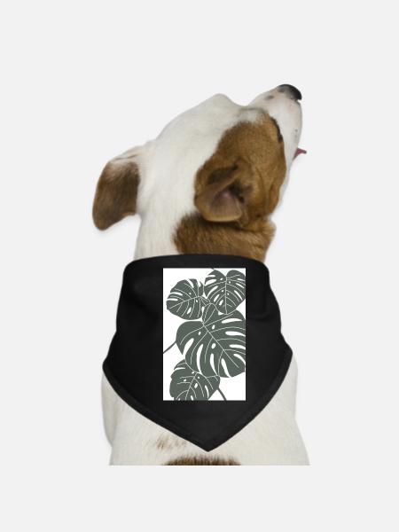 Monstera digital Art grün/weiß - Hunde-Bandana - Schwarz - Vorne