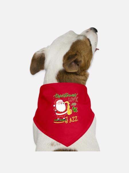 Christmas, Love & Jazz, Perfect for Music Fans - Dog Bandana - red - Front
