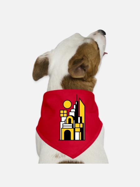 Abstract Cityscape in Yellow Black - Dog Bandana - red - Front