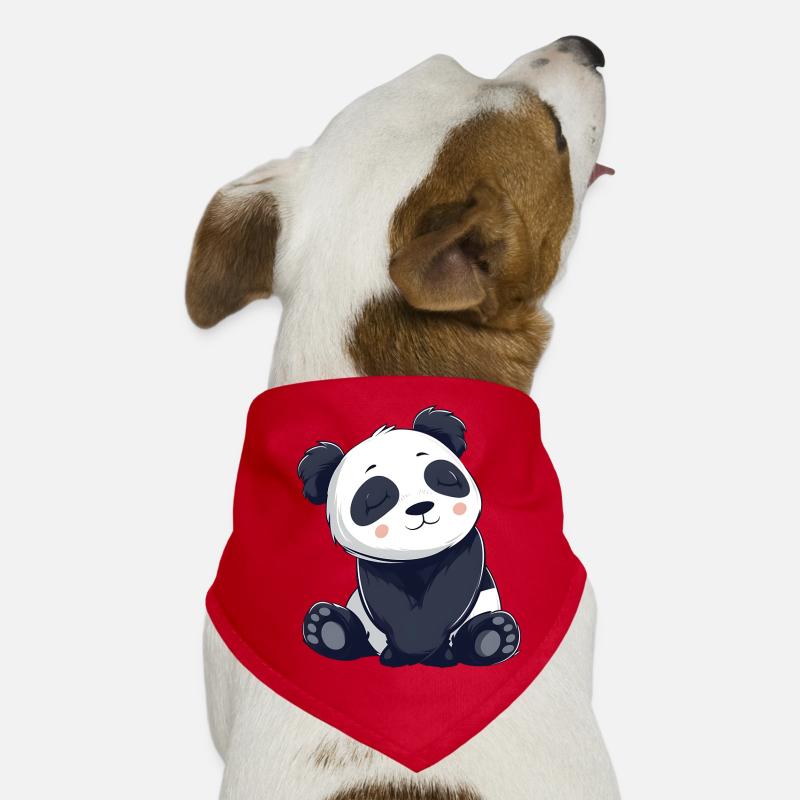 Cute Panda Cartoon Illustration - Dog Bandana - red