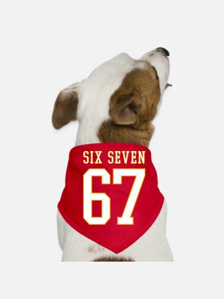 67 Six Seven - viral memes - College - Dog Bandana - red - Front