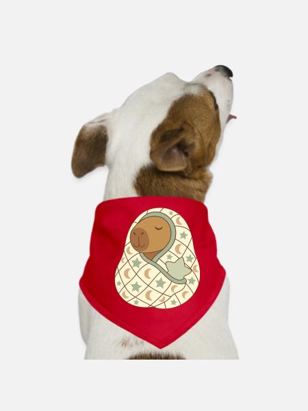 Sleeping Capybara in Blanket - Gift for Kids - Dog Bandana - red - Front