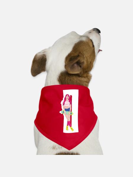 Rothaarige Skaterin mit Skateboard - Hunde-Bandana - Rot - Vorne
