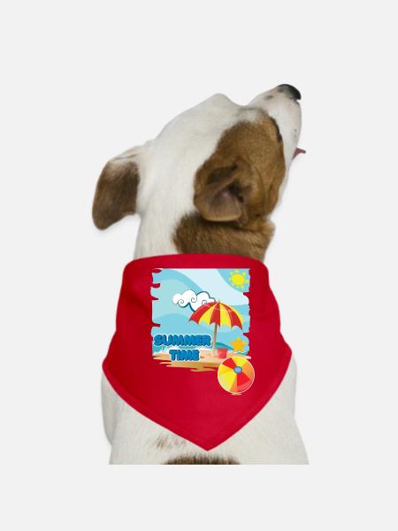Summer time on the beach with umbrella on vacation - Dog Bandana - red - Front