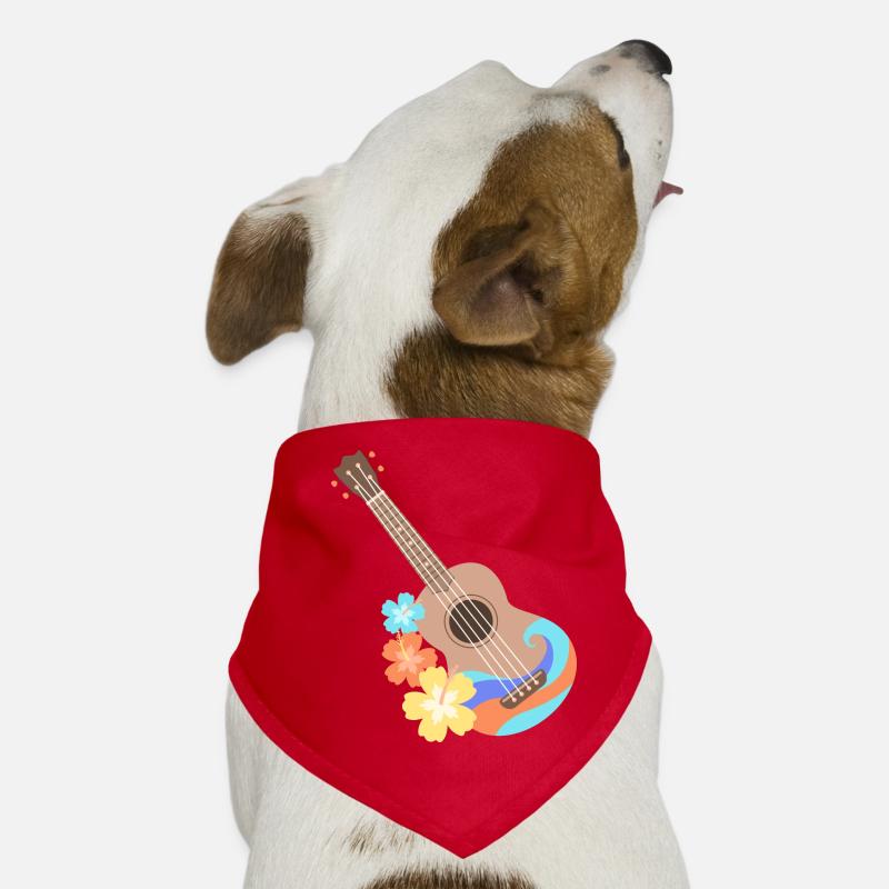 Ukulélé marron motif vague avec fleurs d'Hibiscus Bandana pour chien