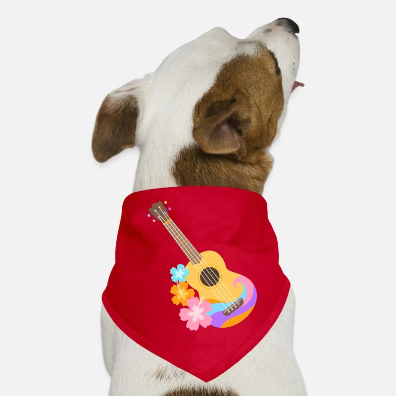 Buntes Ukulele-Wellenmuster mit Hibiscus-Blumen Hunde-Bandana