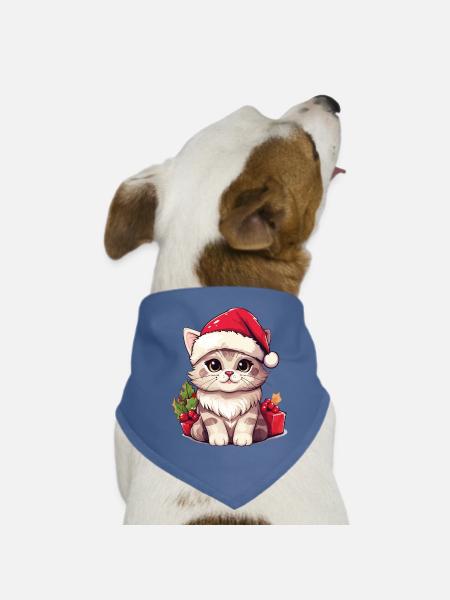 Chat Noël Noël Chat Mignon Dessin Animé - Bandana pour chien - rouge - Devant