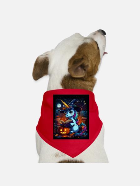 Halloween Gift Women Unicorn Men Kids - Dog Bandana - red - Front