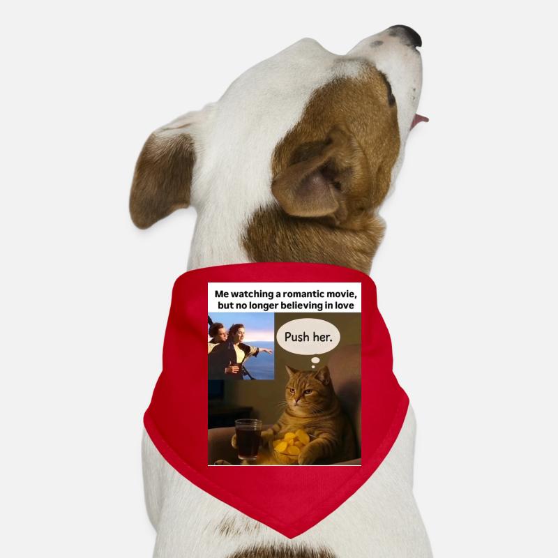 Cat Meme Push Romance - Dog Bandana - red