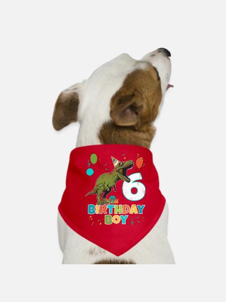 6 ans, fête d'anniversaire pour enfants, garçon, dinosaure Rex - Bandana pour chien - rouge - Devant