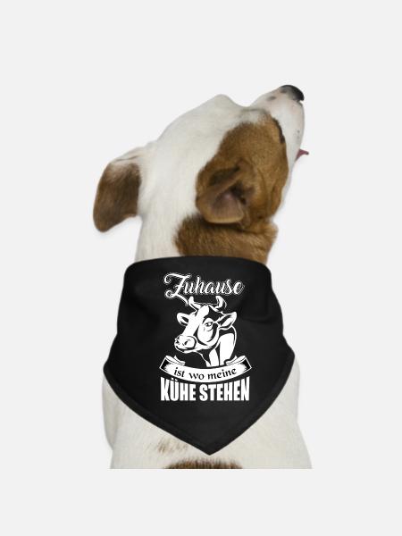 Landwirt, Zuhause ist wo meine Kühe stehen, Kuh - Hunde-Bandana - Schwarz - Vorne
