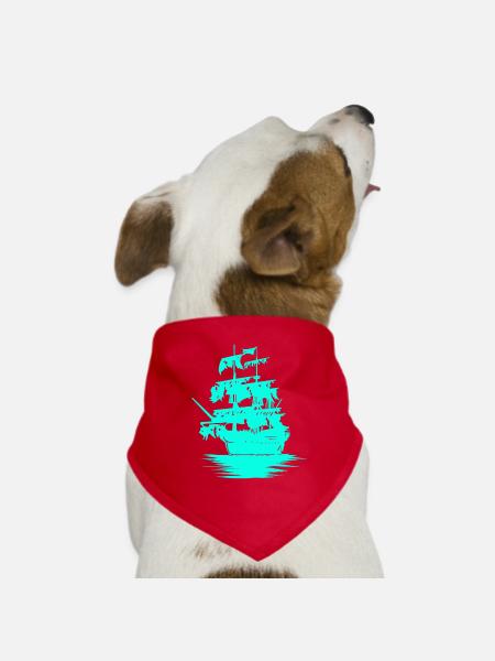 Sailing Ship Seafaring Fantasy Maritime Dinghy - Dog Bandana - red - Front