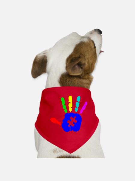 AUTISM PUZZLE HAND Cadeau de sensibilisation à l'autisme - Bandana pour chien - rouge - Devant
