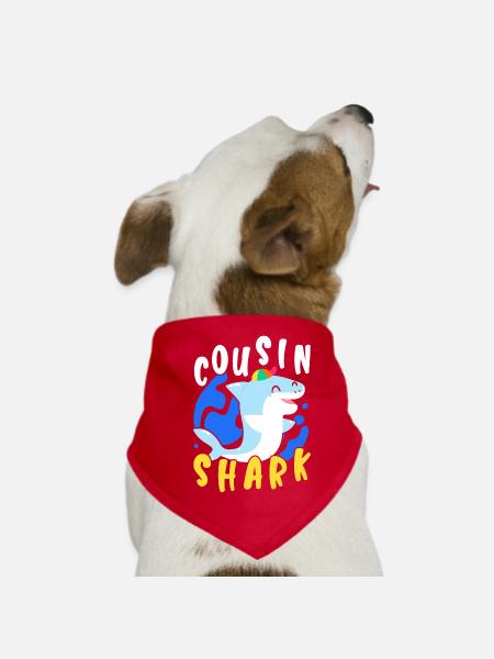 Cousin Shark Lover Marine Biology Marine Animal - Dog Bandana - red - Front