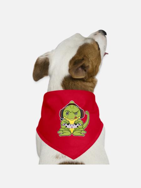 Chameleon With Gaming Controller I Funny Gaming I - Hunde-Bandana - Rot - Vorne