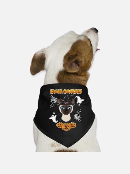 Siamese Cat Lover I Happy Halloween - Hunde-Bandana - Schwarz - Vorne