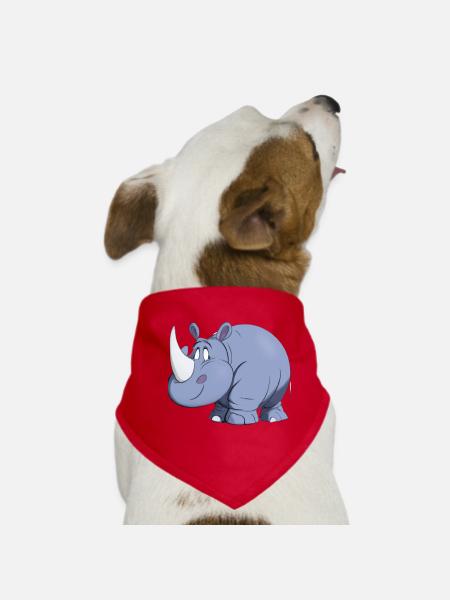 Kawaii Cartoon Rhino - Dog Bandana - red - Front