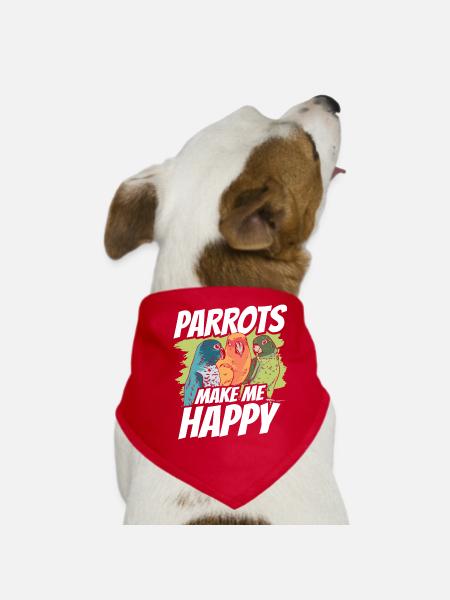 Les perroquets me rendent heureux Animal perroquet mignon - Bandana pour chien - rouge - Devant