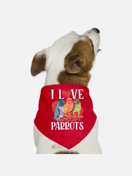 J’aime les perroquets animal de compagnie perroquet mignon - Bandana pour chien - rouge - Devant