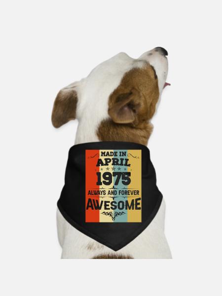April 1975 Vintage vintage birthday - Dog Bandana - black - Front