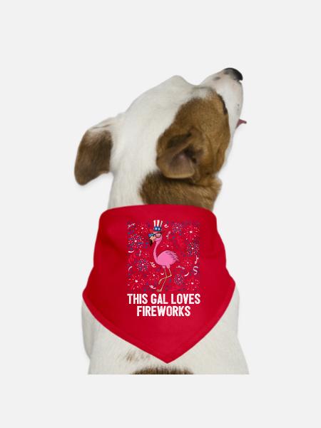 4th Of July This Gal Loves Fireworks USA Flamingo - Dog Bandana - red - Front