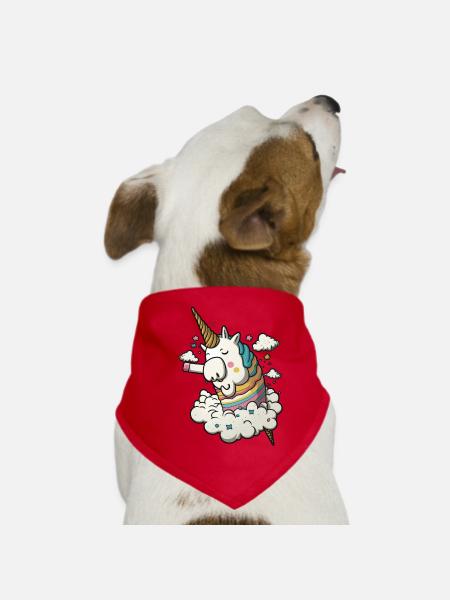 Verträumtes Phantasieeinhorn auf einer Wolke - Hunde-Bandana - Rot - Vorne